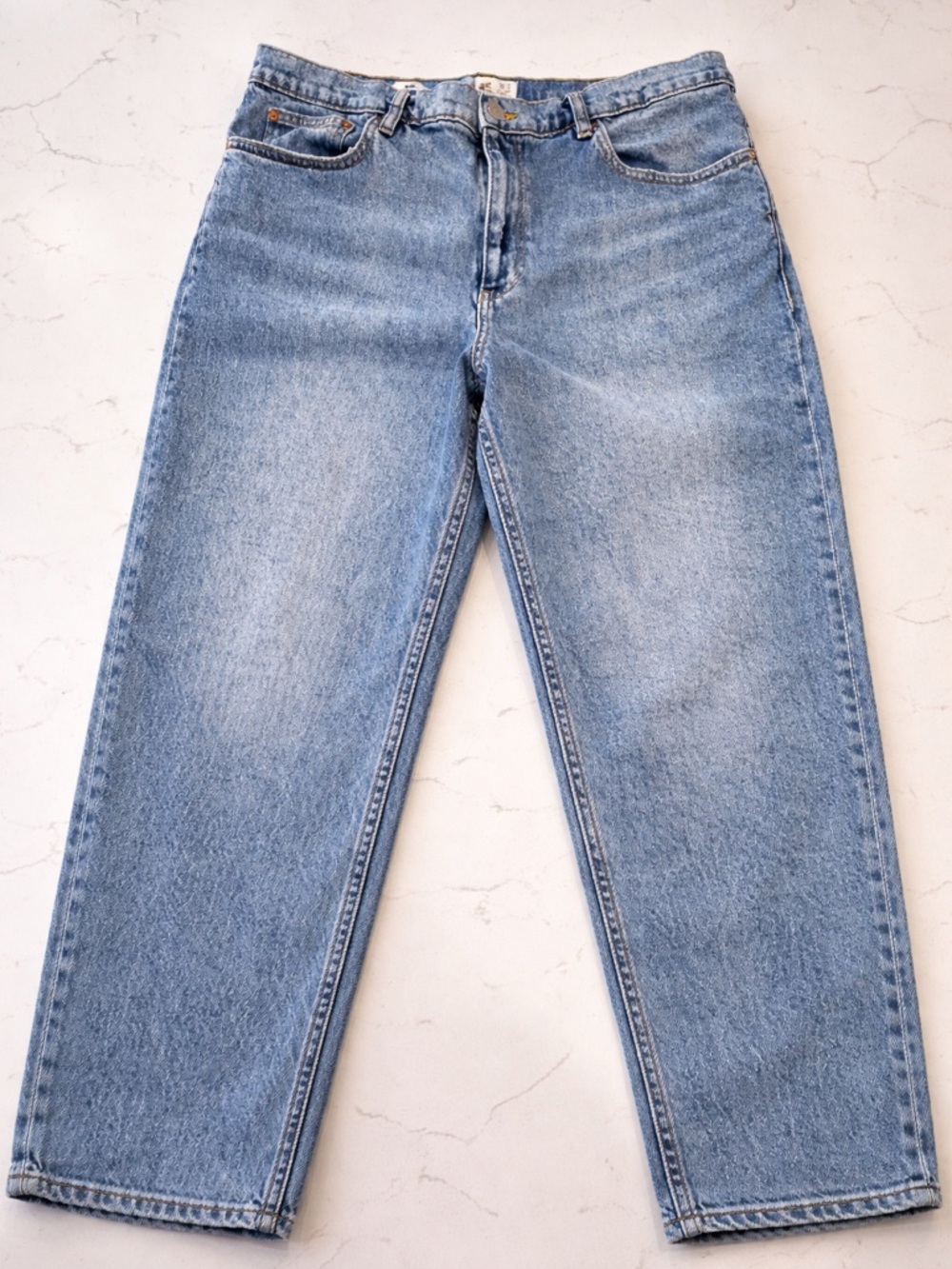 Mango Light Blue Denim Mom Jeans with Yellow Stitching